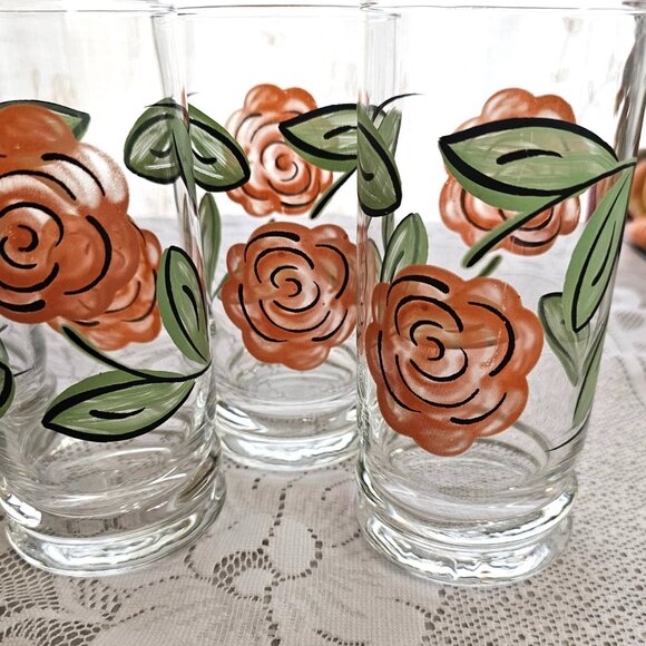 4 Pfaltzgraff Tango Ice Tea Glasses 6.25" water 12oz botanical green leaf glass - Picture 3 of 4